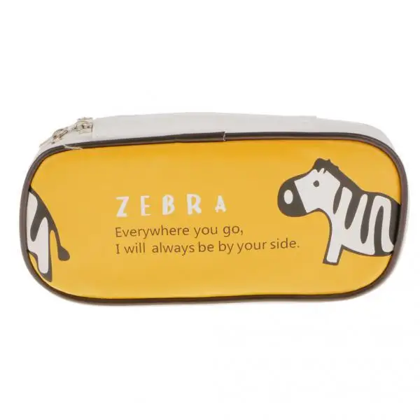 Cute Animal Paint PU Makeup Bag Kids School Pen Pencil Bag Case Yellow