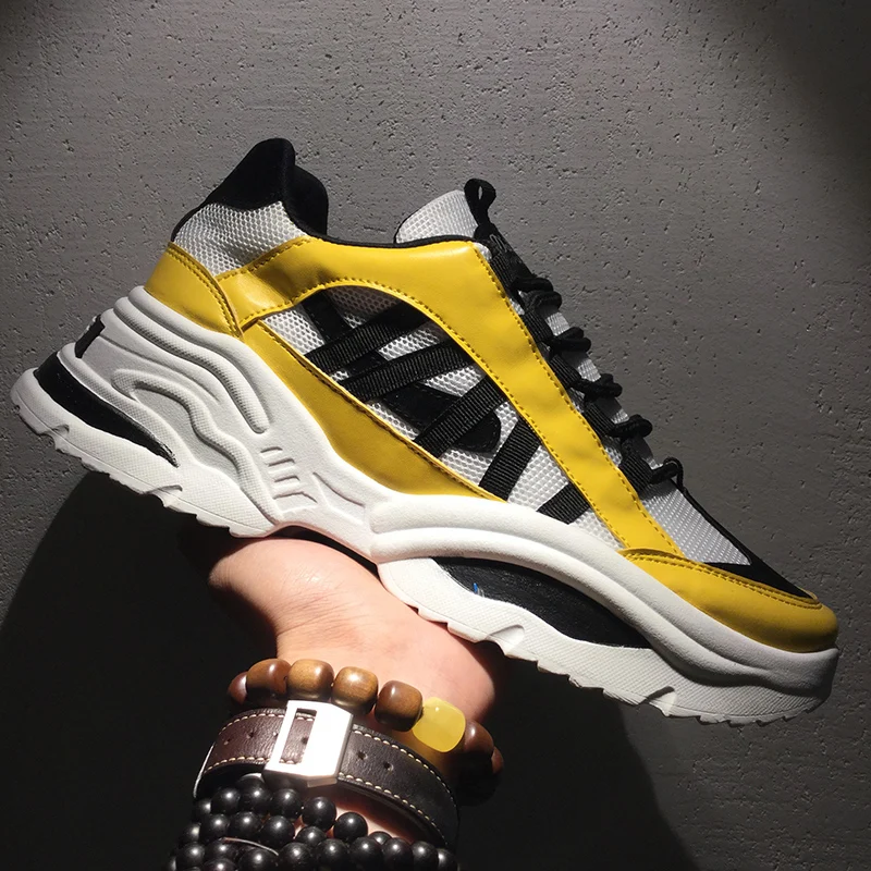

Baideng New Platform Man Sneakers 2019 Height Increasing Running Shoes for Men Ins Hot Breathable Mesh Sports Shoes Male Yellow