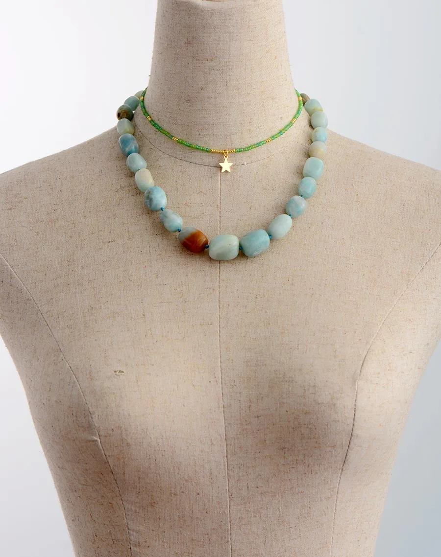 Big Stone Chokers Necklaces Random Amazonite Short Necklace Jewelry Torques Art Necklace Gifts