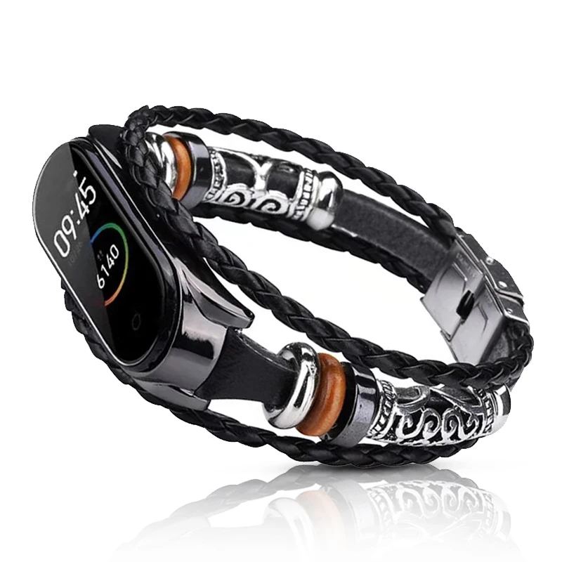 

Retro Bracelet for Xiaomi Mi Band 4 3 Watch Strap Handmade Beads Leather Wrist Belt for MIband4 3 Jewelry Watchband