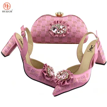 

Lady Party High Heels Shoes And Bag Set Luxury Pointed Toed Sandals Sexy Rhinestone decoration Design Wedding Shoes Matching Bag