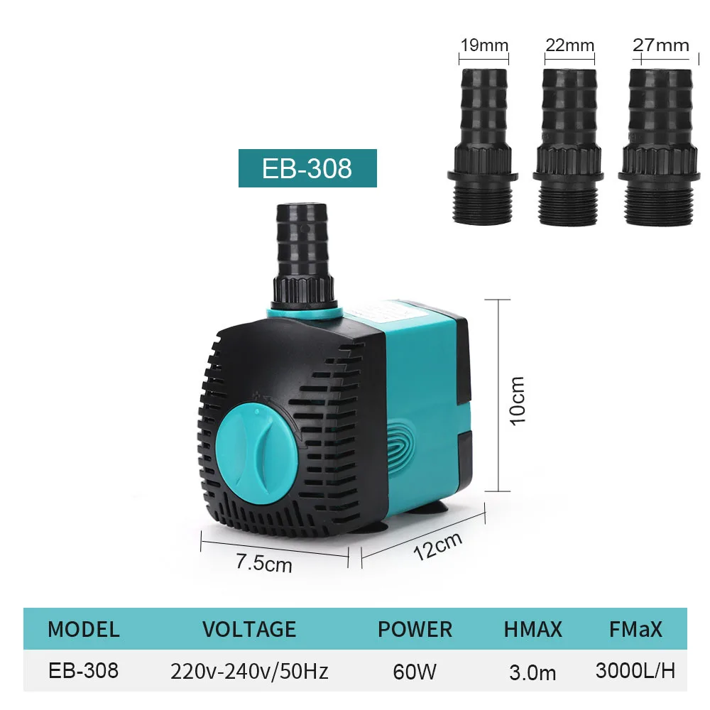 EU US 220V-240V 3-60W Aquarium Submersible Water Pump Fountain Filter Fish Pond Quiet Water Pump Tank Fountain Side Suction Pump