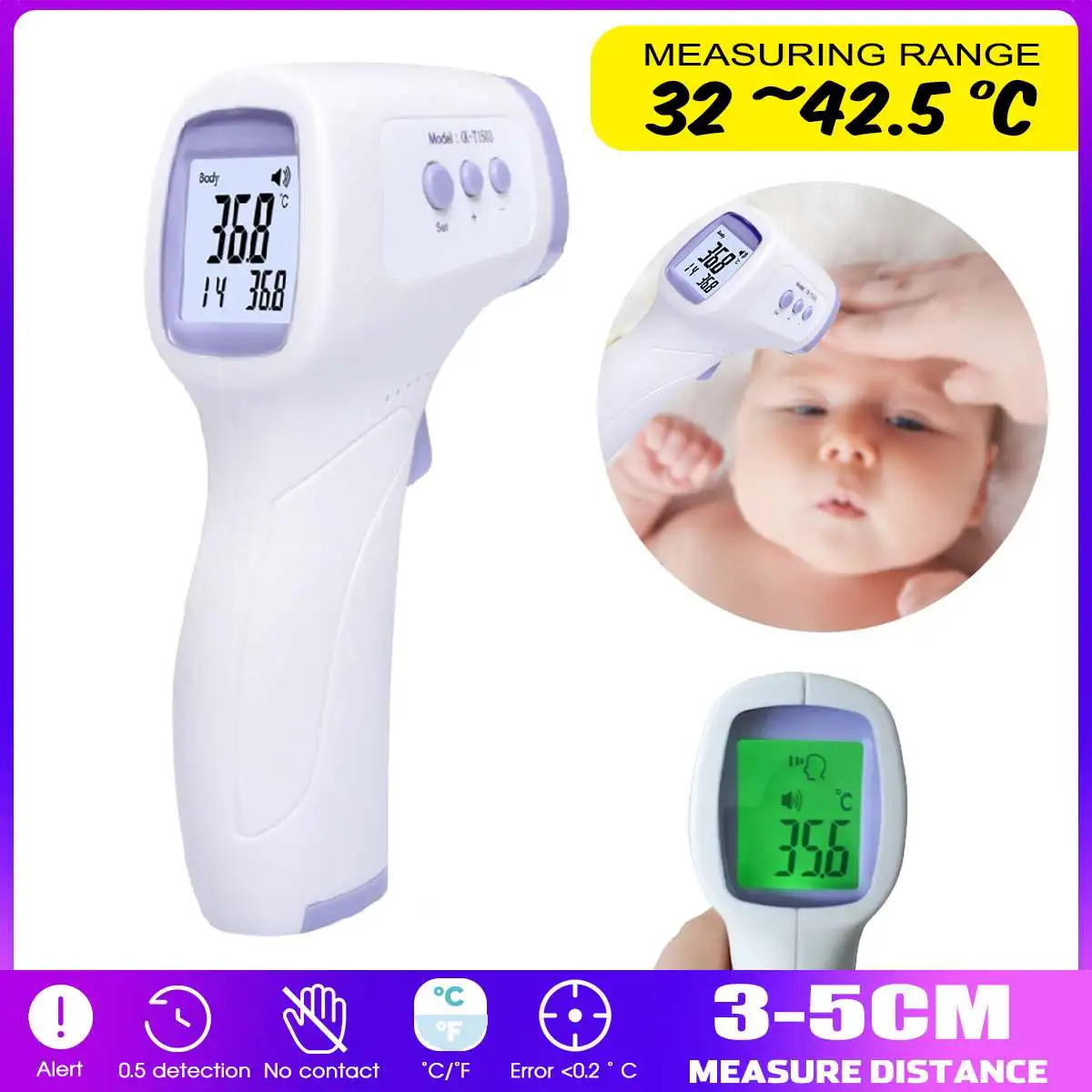 

Non-contact Body Thermometer Forehead Digital LCD Backlight Infrared Thermometer Non-contact Thermometer Baby/Adult Temperature