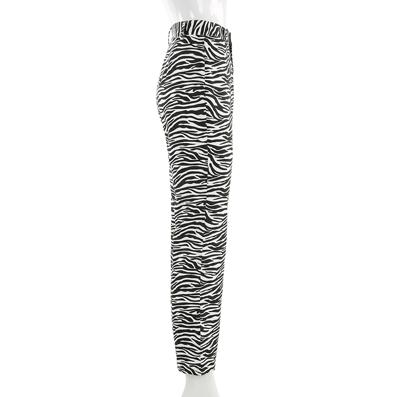 Zebra Animal Printed Elegant Pants Capris High Waist Trousers Ladies Casual Office Pants Women Street wear 