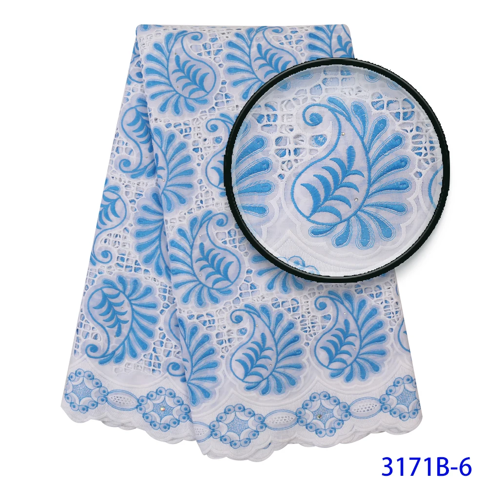 2019 Swiss Voile Lace In Switzerland High Quality African 100%Cotton Lace Fabric With Stone Nigerian Every Dress Party QF3171B-2