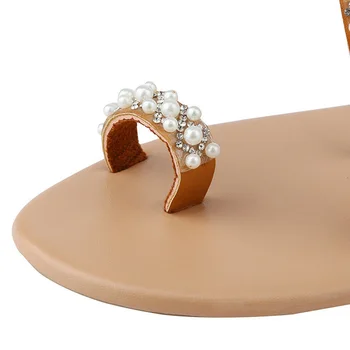 

Women Boho Crystal Sandals Cross Toe Ring Flat Sandals for Summer ALS88