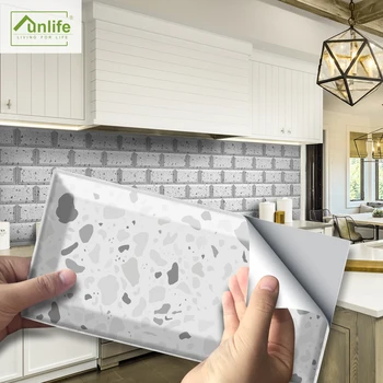 

Funlife® 20X10cm Grey Terrazzo Wall Sticker Oil Proof Peel & Stick Decorative Tile Stickers for Bathroom Kitchen Backsplash Wall