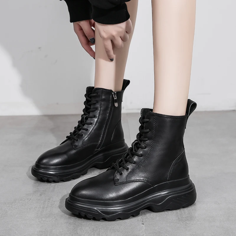 ADBOOV/новые ботинки из искусственной кожи женские ботильоны на толстой платформе Женские Черные полусапожки с боковой молнией