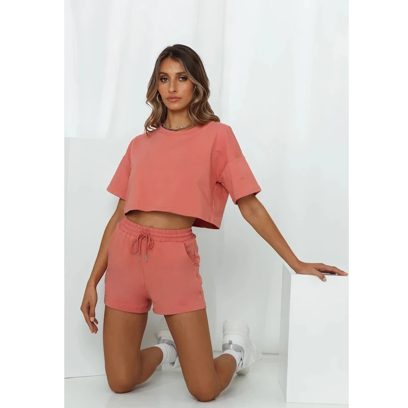 Tops For Women Summer Clothes Set Casual Home Wear O Neck Short Sleeve Top Pants Suit Two Piece Set Woman Solid Sporty Outfits