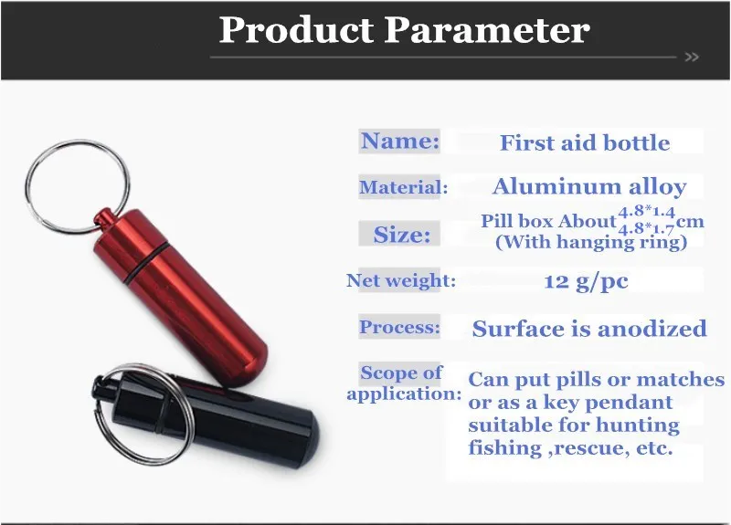 5 шт. Алюминий сплава бутылки комплекты Открытый брелок водонепроницаемый первой помощи таблетки брелок Печать комплект Открытый