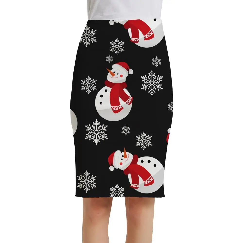 

KYKU Brand Christmas Skirts Women New Year Pencil Snowman Elegant Snowflake 3d Skirt Ladies Skirts Womens summer Cool Korean