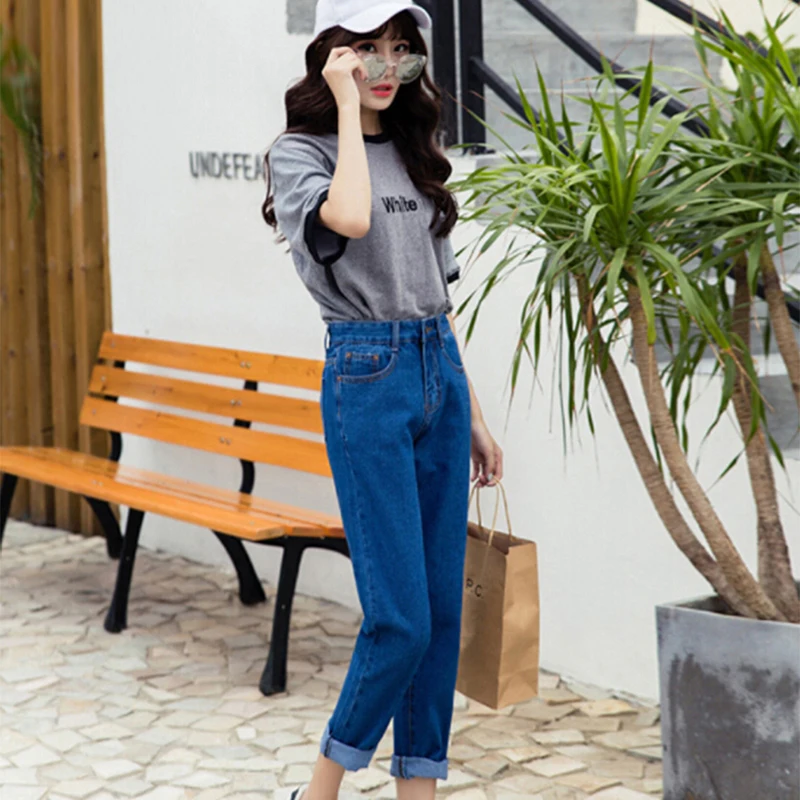 

Retro Women's Jeans New Vintage Slim High Waist Pants Nine-Length Loose high waist jeans woman plus size spring new hot sale