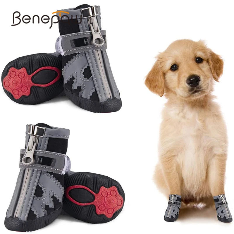 

Benepaw/зимняя обувь для собак из мягкого флиса; Прочные нескользящие ботинки для домашних животных; Удобная Водонепроницаемая дышащая Светоотражающая защита для лап