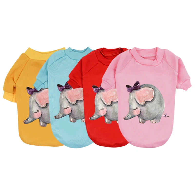 

Cheap Dog Clothes Autumn Winter Pet Dog Cat Cartoon Elephant Printed Shirt Cute Yorkshire T-shirt Breathable Pet Vest Outfits