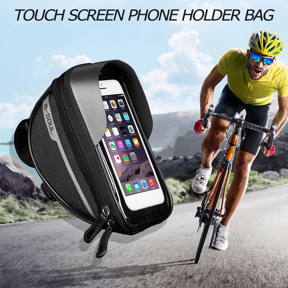 Bicycle Front Frame Touch Screen Waterproof Phone Bag MTB Top Tube Pannier 