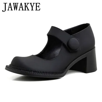 

Genuine leather Women Pumps High Heels round toe casual shoes mary janes shoes shallow mouth runway design zapatos mujer 2020