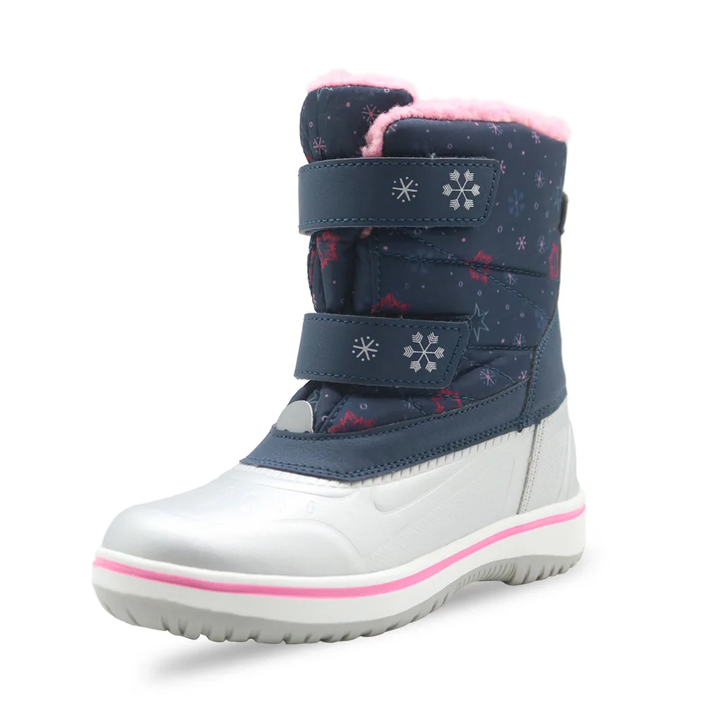 Apakowa/зимние водонепроницаемые ботинки для девочек; теплые зимние ботинки до середины икры с шерстяной подкладкой для холодной погоды; цвет розовый, белый - Цвет: QF05