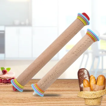 

Adjustable Wood Rolling Pin Kitchen Baking Wooden Rolling Pin with Scaled Flour Pastry Flour Sticks Kneading Tools for Pastry