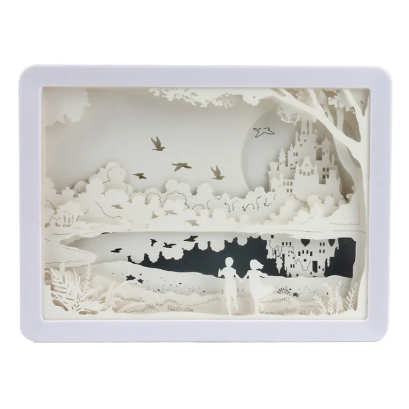 

3D Night Lamp Paper Pattern Painting LED Table Shadow Box Frame Party Home Decor _WK