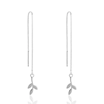 

Fashion S925 Sterling Silver Long Earrings Leaf Style Women Wedding Engagement Jewelry Statement Earrings Gift for Girl CHD00736