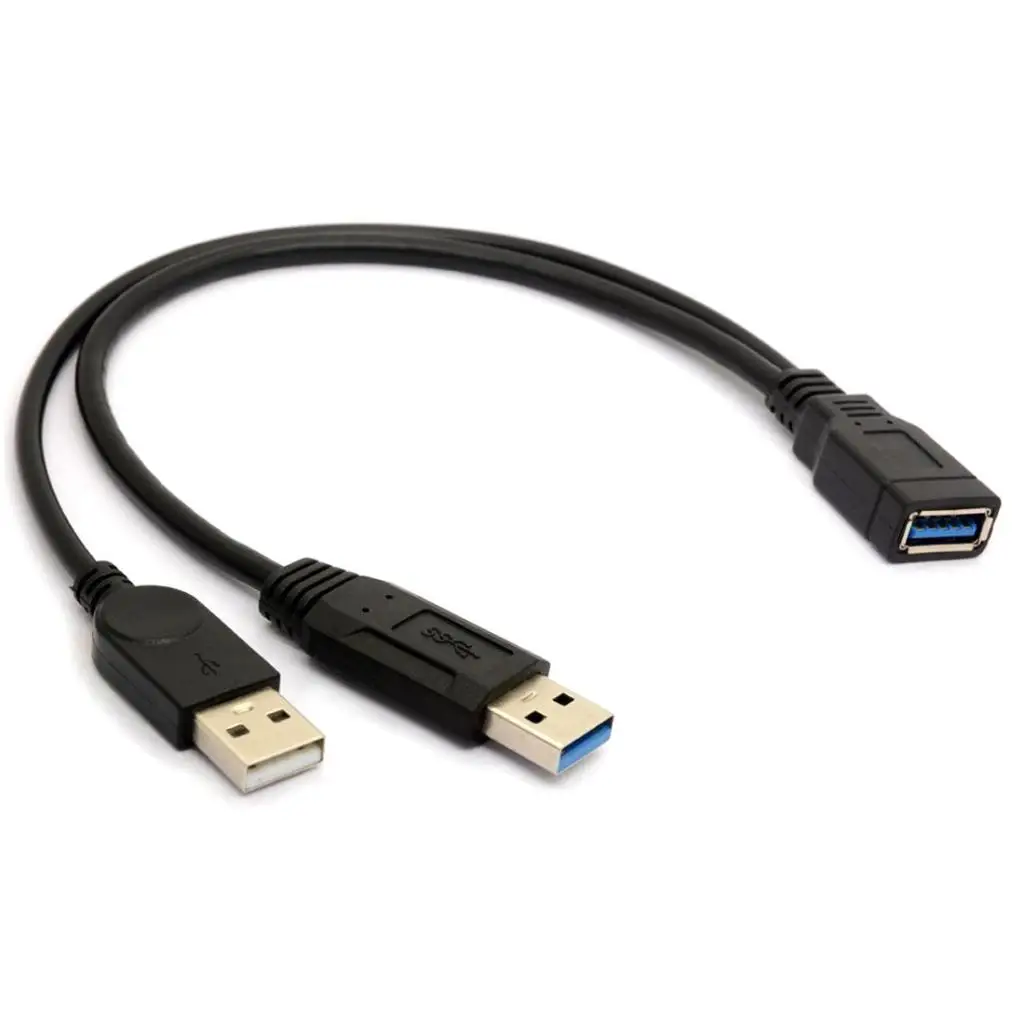 30cm USB 2.0 a Power Enhancer Y 1 Female to 2 Male Data Charge Cable Extension Cord(1pc) 6