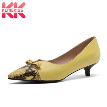 

KemeKiss 2020 Ladies Real Leather Snakeskin Pattern Pumps Spring Bowtie Pointed Toe Fashion Shoes Women Work Pumps Size 34-39