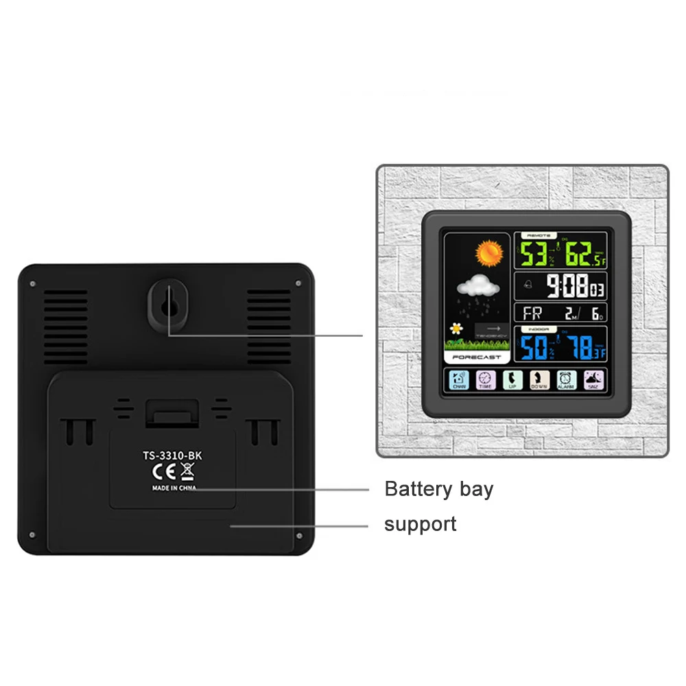 LCD Display Wireless Colorful Weather Station Hygrometer Barometer Thermometer Weather Forecast Digital Snooze Alarm Clock