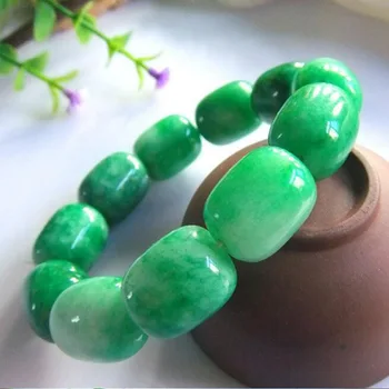 

Natural Green jade beads Elastic Bracelet Bangle Charm Jewellery Fashion Accessories Hand-Carved Man woman Luck Amulet Gift