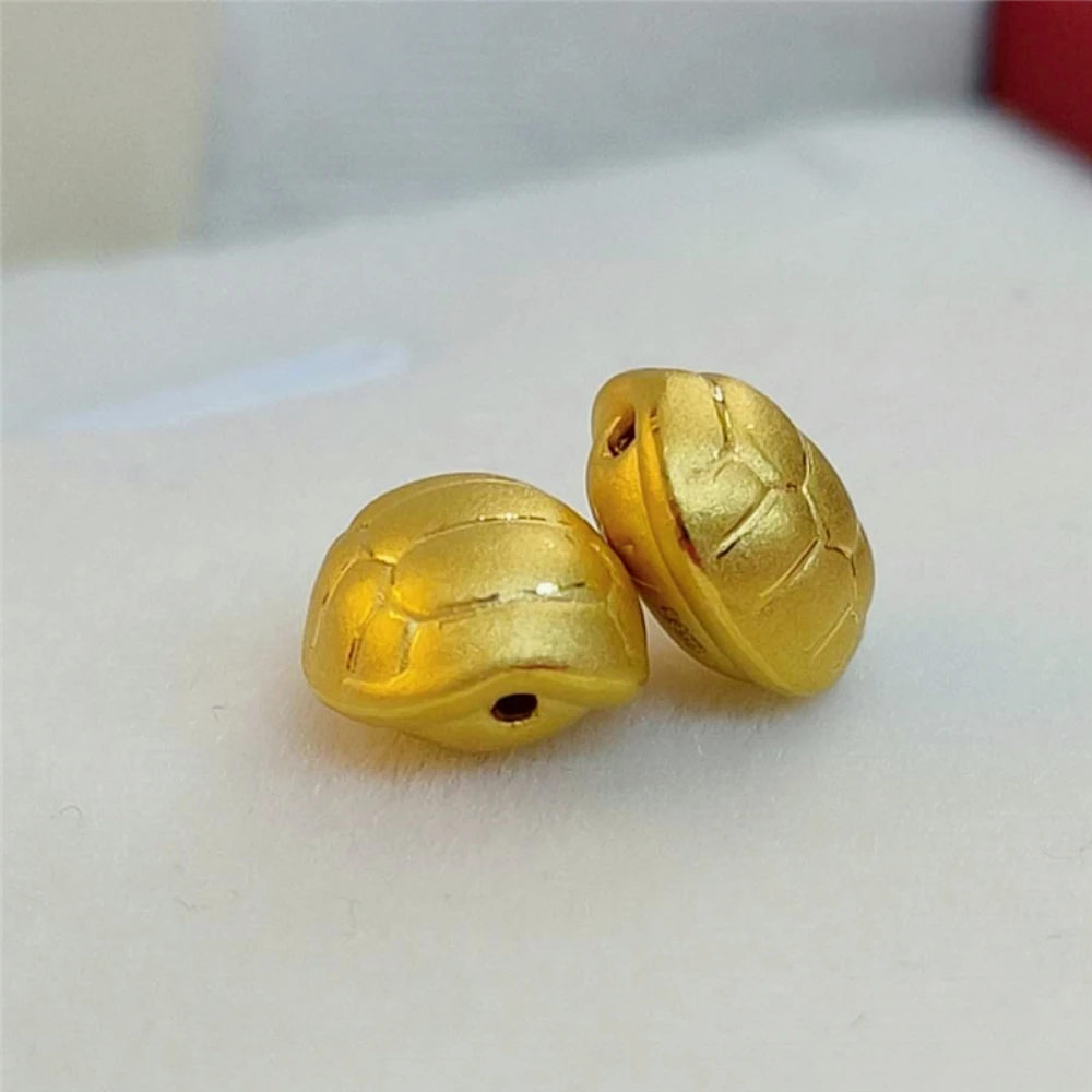 

2PCS Real 24K Yellow Gold Pendant 3D Lucky Turtle Shell Bead 8.4x7.2mm Best Gift For Woman