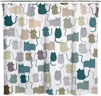 

Waterproof Fabric Shower Curtain Cute Colorful Cartoon Cat Shower Curtain Home Bathroom Item Bathroom Shower Curtains &12 Hook