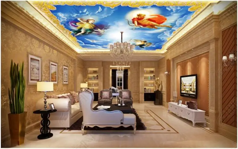 

3d потолочные фрески, фотообои, европейские солнце, Луна и звезда, три ангела, домашний декор, 3d настенные фрески, обои для гостиной