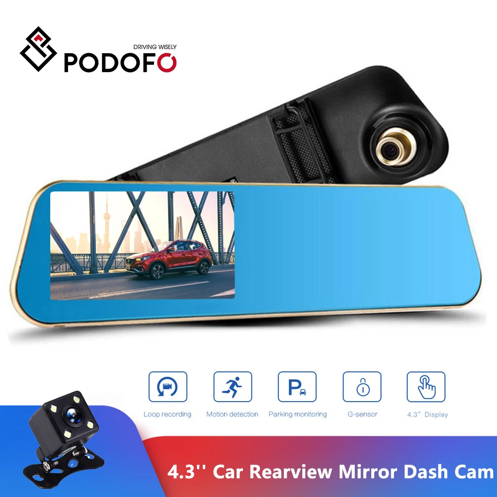

Podofo 4.3" Car Rearview Mirror Monitor Dash Cam Auto Video Recorder Registrator Camcorder Dashcam Dual Lens Video Car Camera