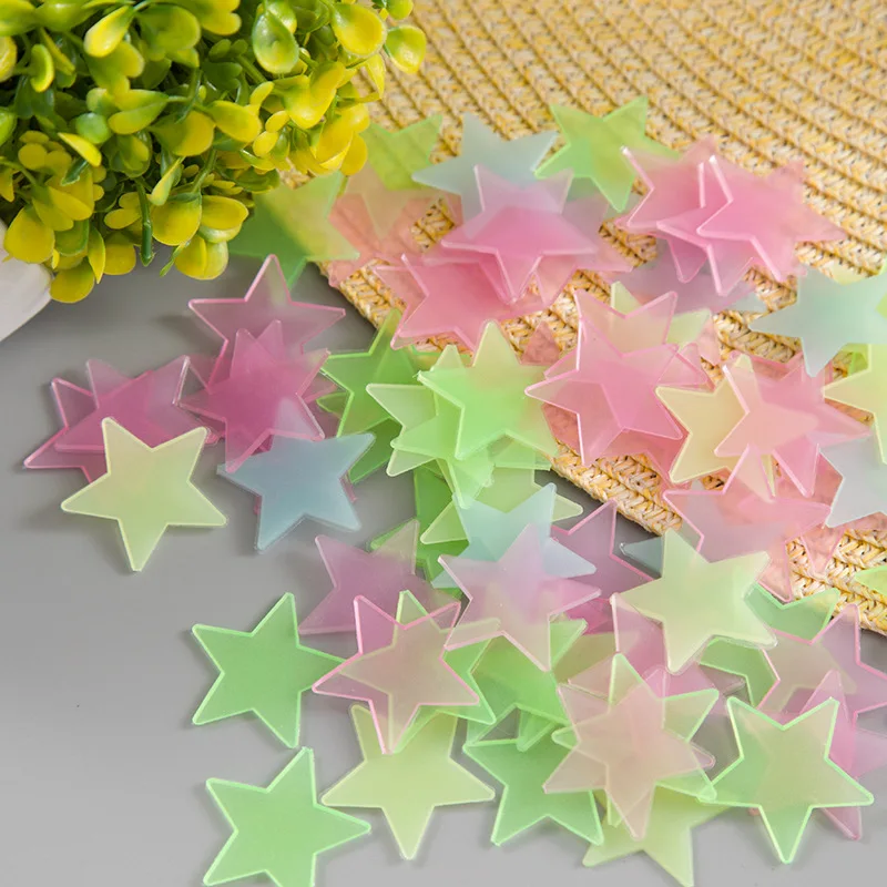 100pcs 3D Stars Fluorescent Luminous Multicolor Stickers Kids Bedroom Glow in the Dark Wall Girls Patch toys | Игрушки и хобби