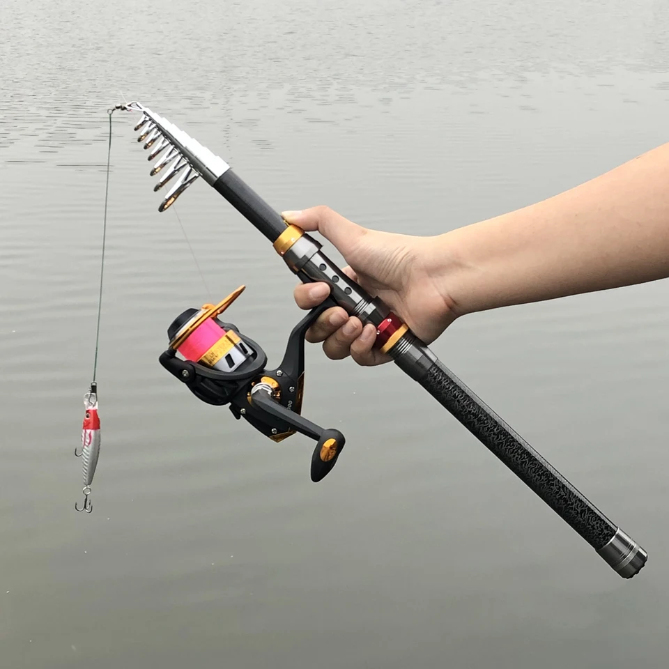 1.8-3.6m carbon telescopic fishing rod combo spinning reel fishing set bag short travel stick carp bass pike boat rod pesca kit