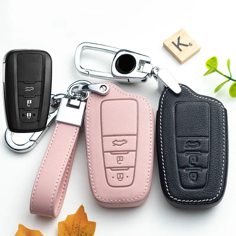 Leather Car Key Cover Case Holder for Toyota CHR Prado 2017 2018 Prius Camry Corolla RAV4 2017 2018 2019 2020 Accessories