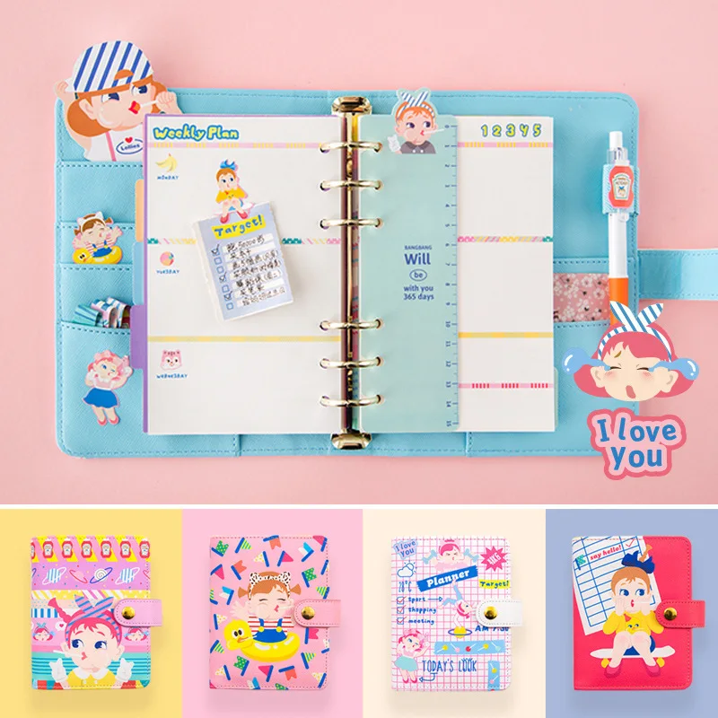 Корейский блокнот Kawaii Binder Bullet Journal A6 A7 Agenda Еженедельный планировщик Органайзер Милая записная книжка на спирали Grils Путешествия Руководство