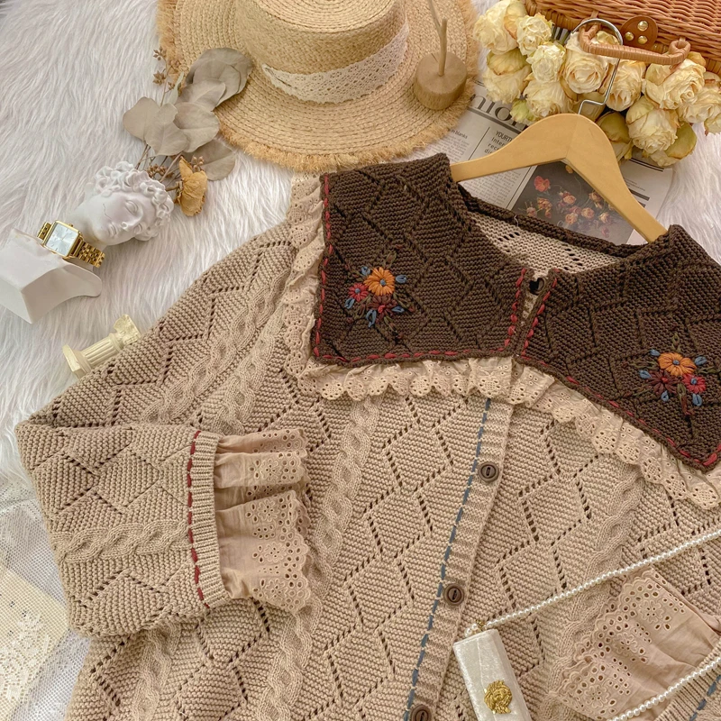 Vintage Ladies Knitted Cardigans Sweaters Women Long Sleeve Korean Retro Fashion Slim Tops Cardigans 2021 Autumn Winter