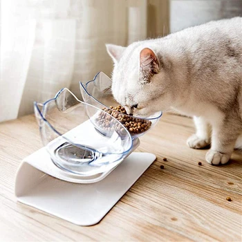 

Pet Bowl For Dogs Puppy Cats Plastic Double Food Non-slip Water Feeder Pets Feeding Dishes Bowls Protect Cervical Vertebra Tilt