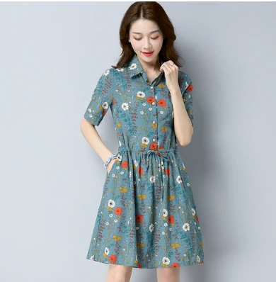 Half Sleeve Turn Down Collar Lace Up Mini Dress for Women Robe Femme New Summer Japaness Style Mori Girl Cotton Linen Dress