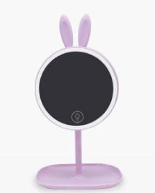 Милый кролик, медведь, дизайнерский светодиодный регулируемый светильник, зеркало с подсветкой, складное туалетное зеркало, дорожный Настольный светильник, круглое зеркало для макияжа - Цвет: rabbit purple