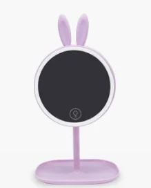 rabbit purple Милый кролик, медведь, дизайнерский светодиодный регулируемый светильник, зеркало с подсветкой, складное туалетное зеркало, дорожный Настольный светильник, круглое зеркало для макияжа - Цвет: rabbit purple