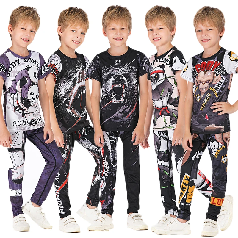 

Kids MMA Boxing Jerseys MMA Compression T-shirt +Pants Rashguard Jiu Jusit Long Sleeve Tight Trousers Children BJJ MMA Sportsuit