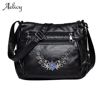 

Large Capacity Women Tote Shoulder Bag Pu Leather Ladies Handbag Messenger Bag Soft Shopping Crossbody Bag Vintage Embroidery