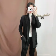 LANMREM, новинка, осенняя плиссированная винтажная женская короткая куртка, шарф, воротник, полный рукав, открытый стежок, кардиган, WJ25402