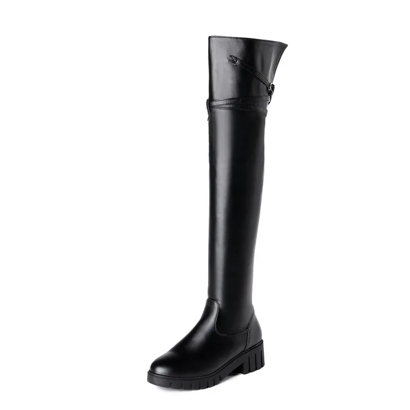 black thick fur ASUMER/ Новое поступление облегающие Женские сапоги из pu искусственной кожи с круглым носком и застежкой-молнией, со стильной пряжкой, сапоги для верховой езды, обувь на квадратном каблуке на осень-зиму женская обувь - Цвет: black thick fur