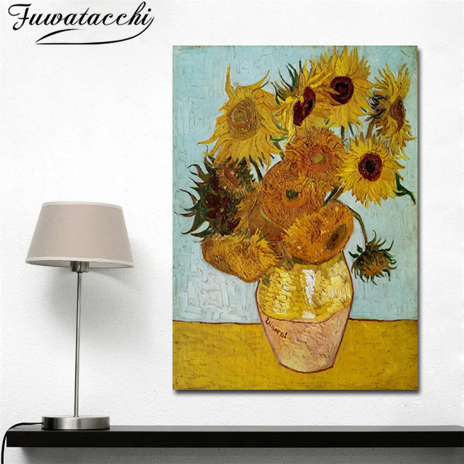 

Fuwatacchi Gold Yellow Sunflowers Abstract Oil Painting on Canvas Prints and Posters Modern Art Wall Pictures For Living Room