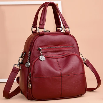 

New Multifunktions Women Backpacks Soft Leather Backpacks Female School Shoulder Bags For Teenage Girls Travel Back Sac a Dos