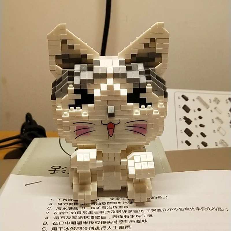 HC улыбка мультфильм кошка котенок милый белый животное 3D модель DIY Мини Алмаз строительные небольшие блоки кирпичи сборки Игрушка без коробки