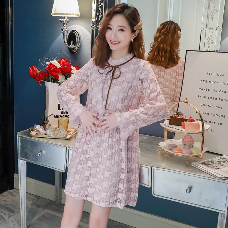 

Pregnant Women Dress Spring And Autumn 2019 New Style Fashion Mid-length Lace Maternity Dress Maternity Clothes Spring Clothing
