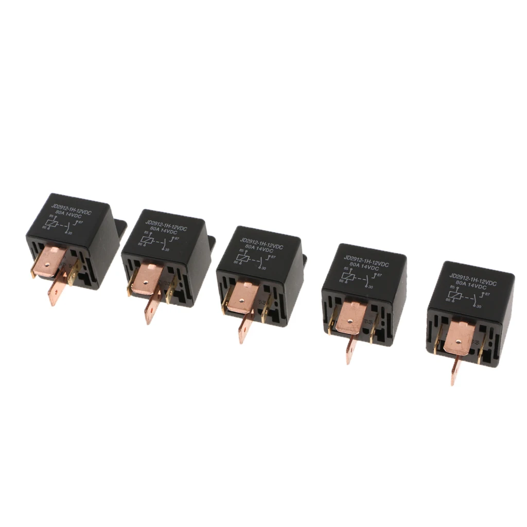 5 Pieces Car Motor Automotive Coil 12 Volt DC 80A SPST Relay 4Pin Heavy Duty